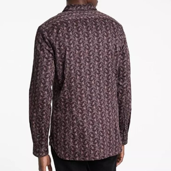 John Varvatos Collection Men's Ross Vintage Floral Print Button Front Shirt Wine - Picture 3 of 7
